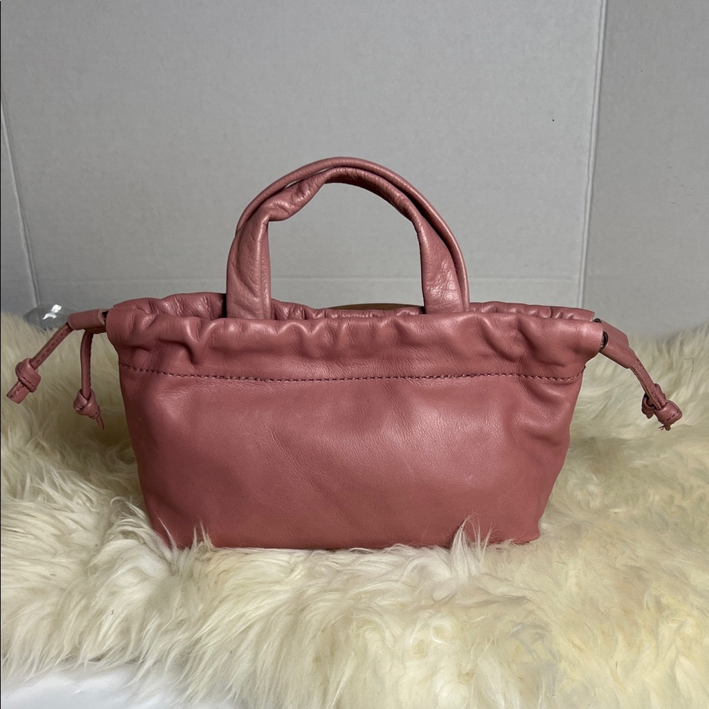 Madewell / The Piazza Mini / Rose Pink Leather Drawstring Satchel